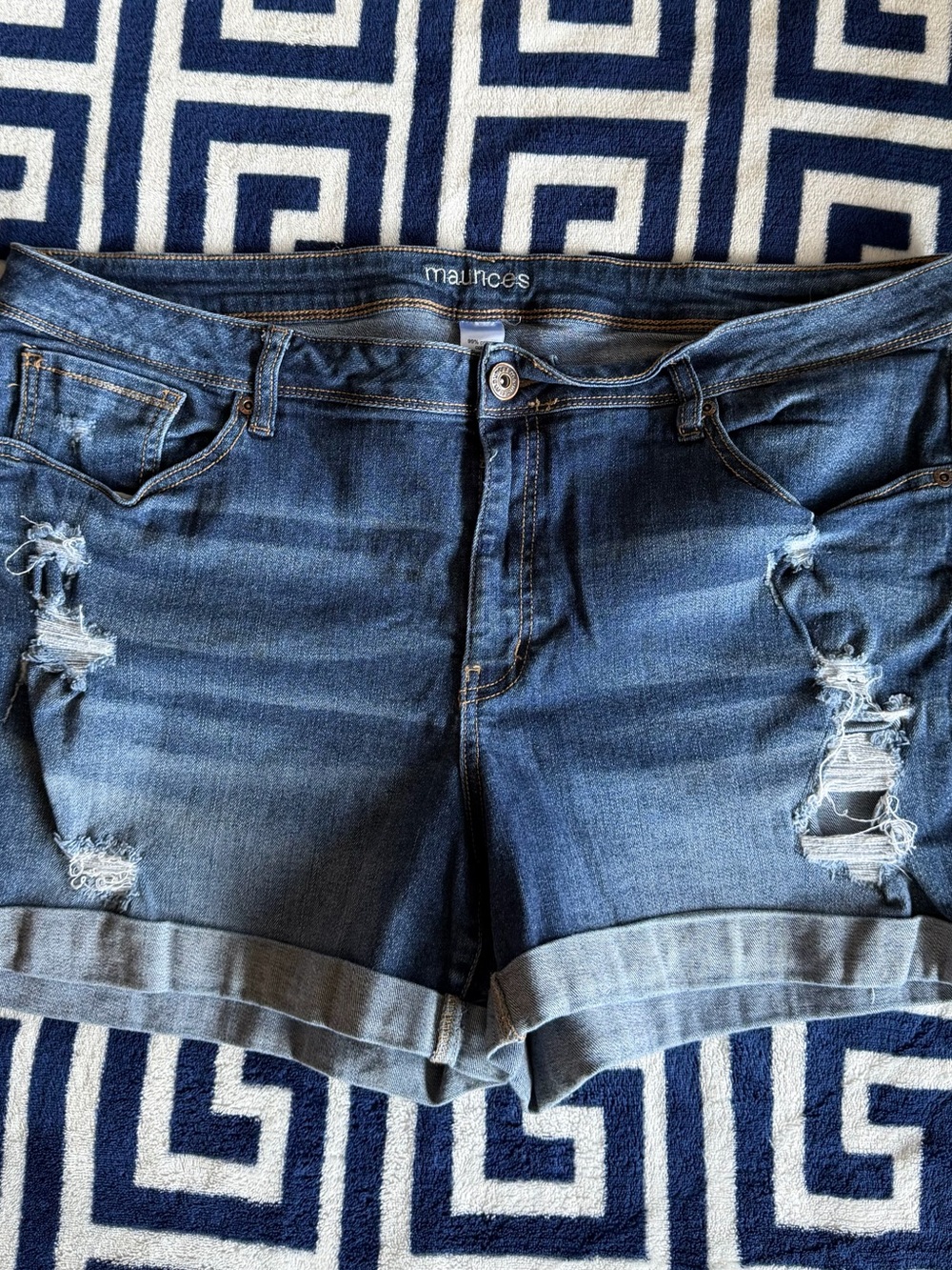 Maurices Medium Blue Distressed Rolled-Hem Jean Shorts